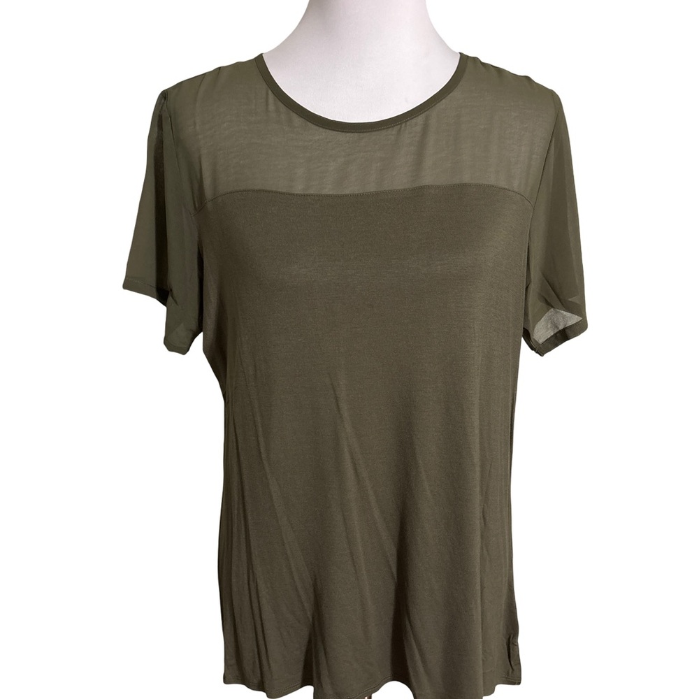 Lilac Bloom Chic Olive Green Sheer Panel Lilac Top
